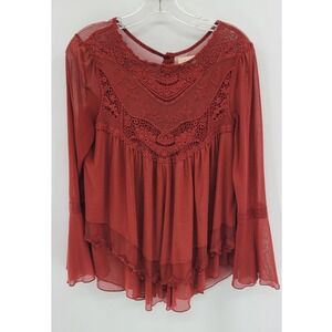 Altar'd State Women Boho Blouse Top Size S Mesh Sheer Peasant Fairy‎ Bell Sleeve